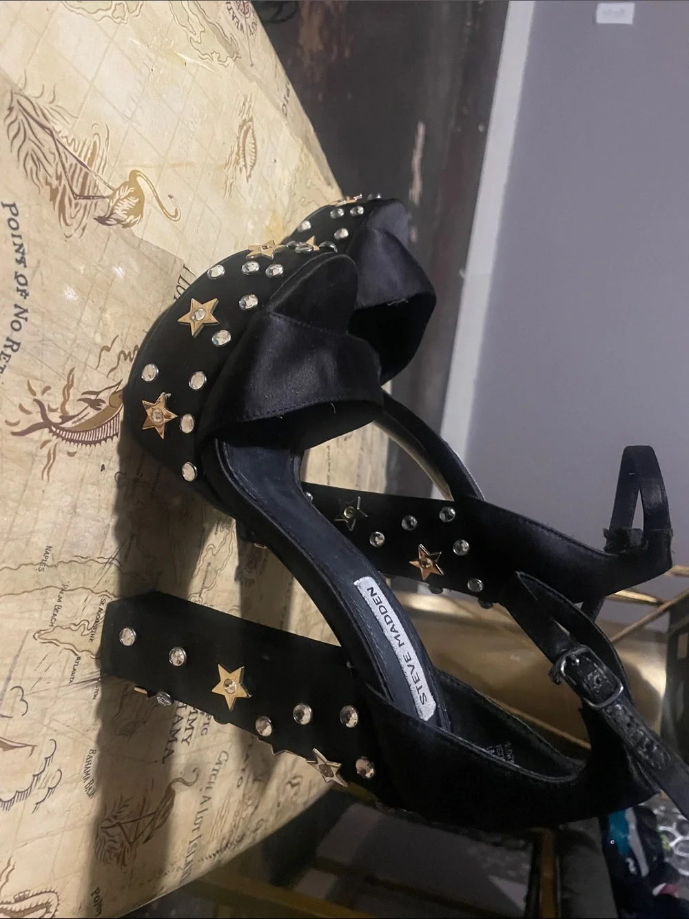 Steve Madden Black Platform Heels with Gold Star Studs